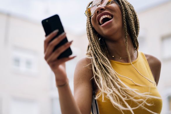 Happy lady with phone